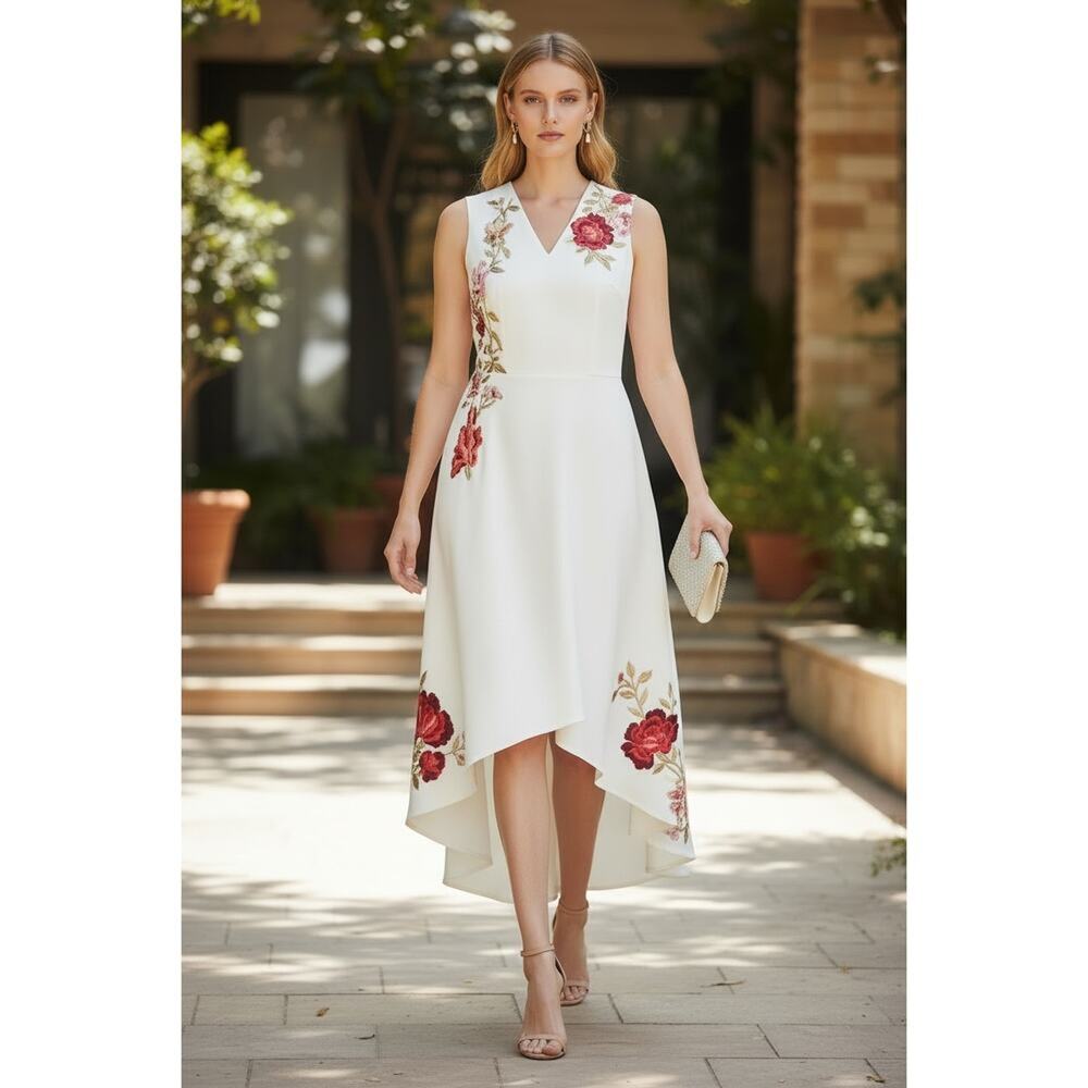 RICKIE FREEMAN FOR TERI JON $650  Sleeveless High-Low Crepe Maxi Dress Sz 18